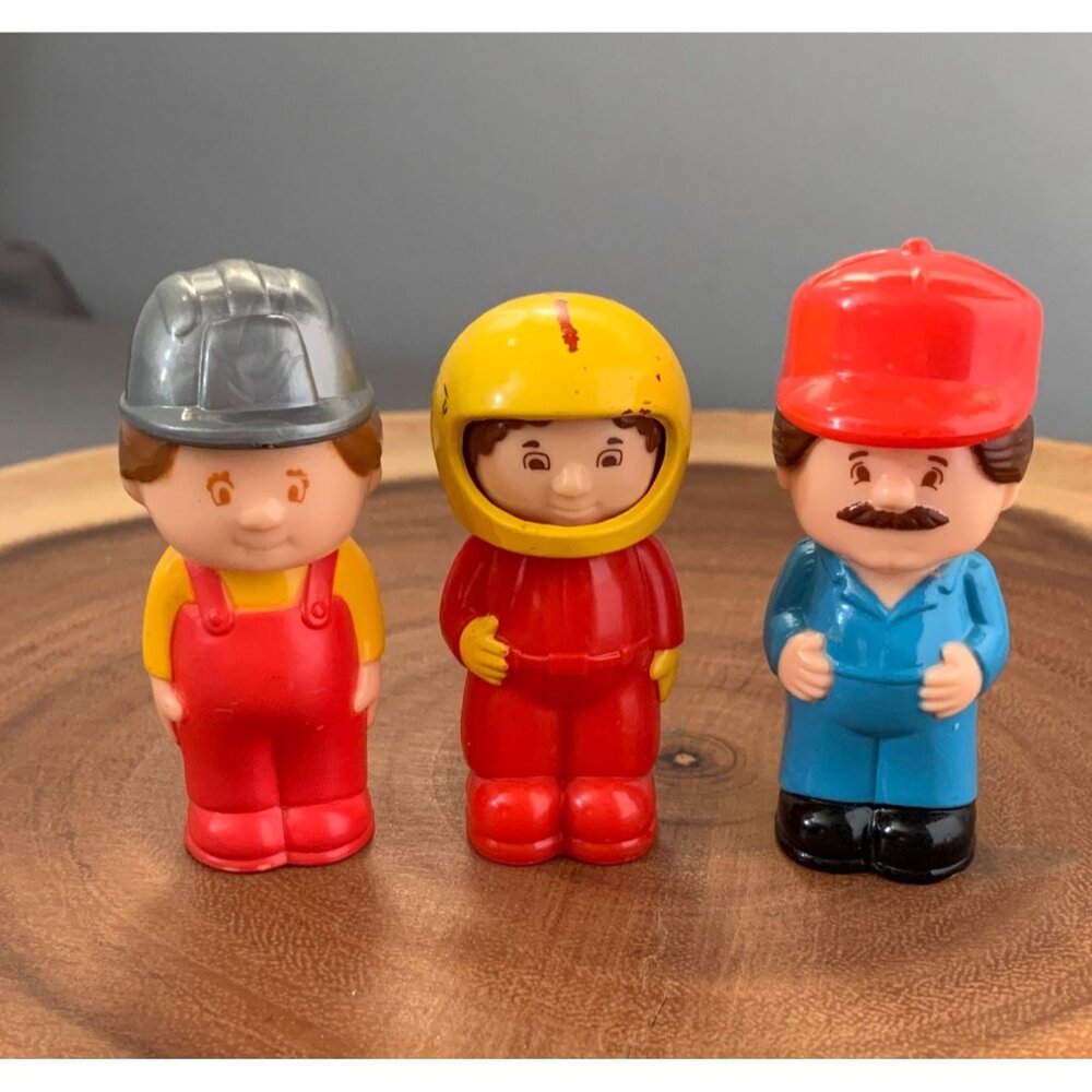 Vintage 1988 Playskool Little People Construction Worker Race Car Driver Figures
